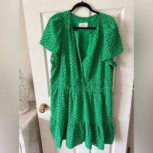 Anthropologie Green SOMERSET Eyelet Dress